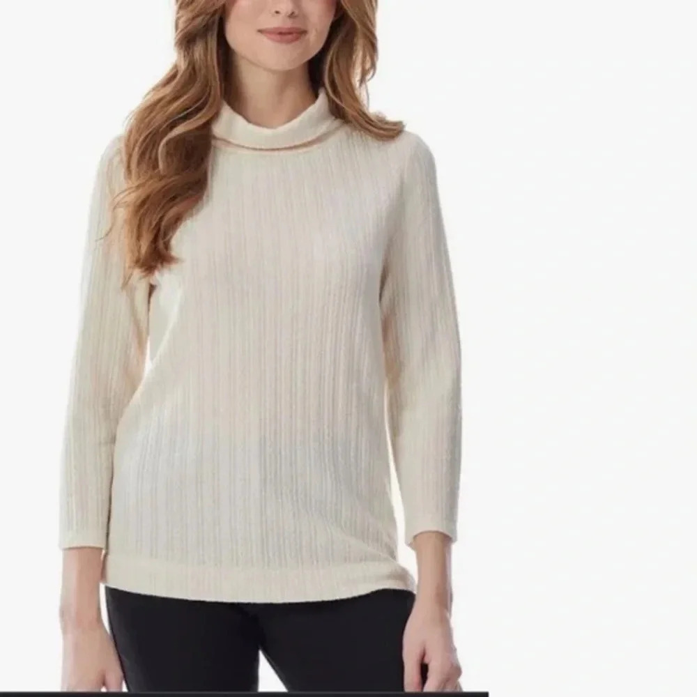 New Jones New York Cable Knit Pullover Shirt Mock Neck